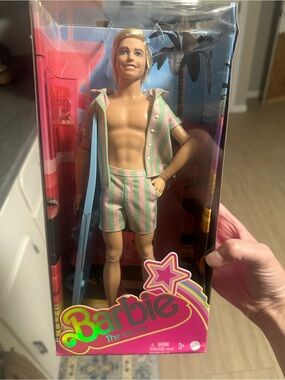 Barbara movie Ken Doll in Pink and Mint Striped Summer Outfit